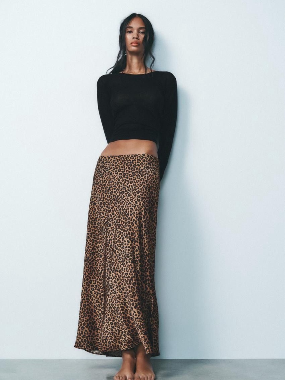 Zara Leopard Print Satin Midi Slip Skirt - Size XL